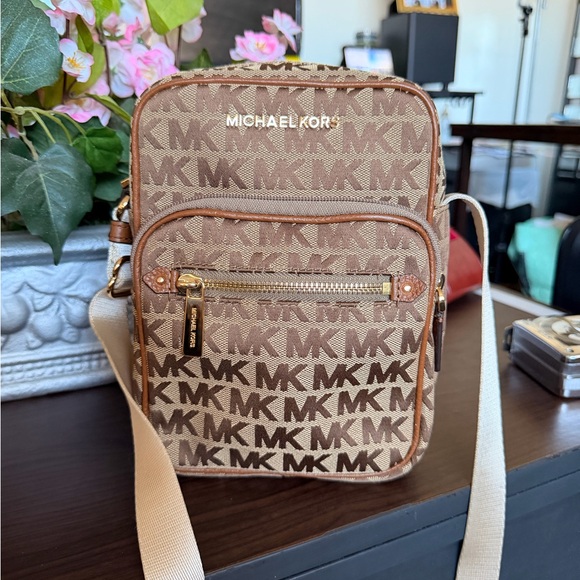 Michael Kors Handbags - Michael Kors Tan/Brown MK Monogram Messenger Bag